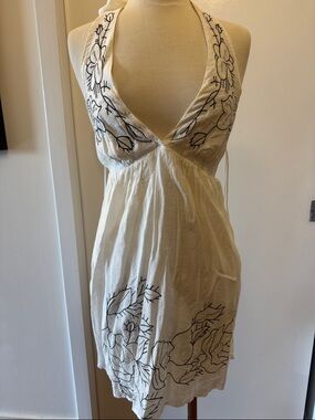 White and Black Embroidered Halter Dress